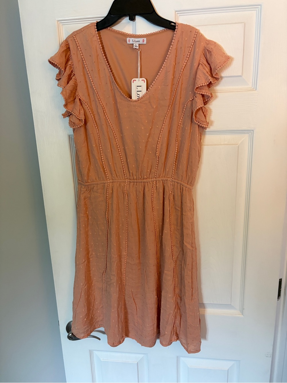 L Love by Rebecca Taylor Peach Ruffle Sleeve Dress- fully lined